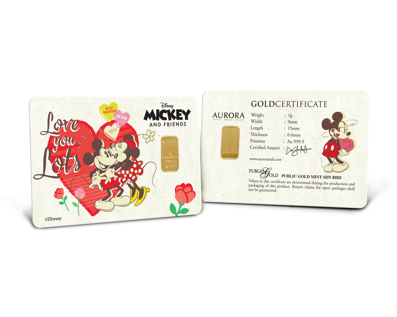 DISNEY x AURORA ITALIA (1g) 999.9 Mickey & Minnie Valentine